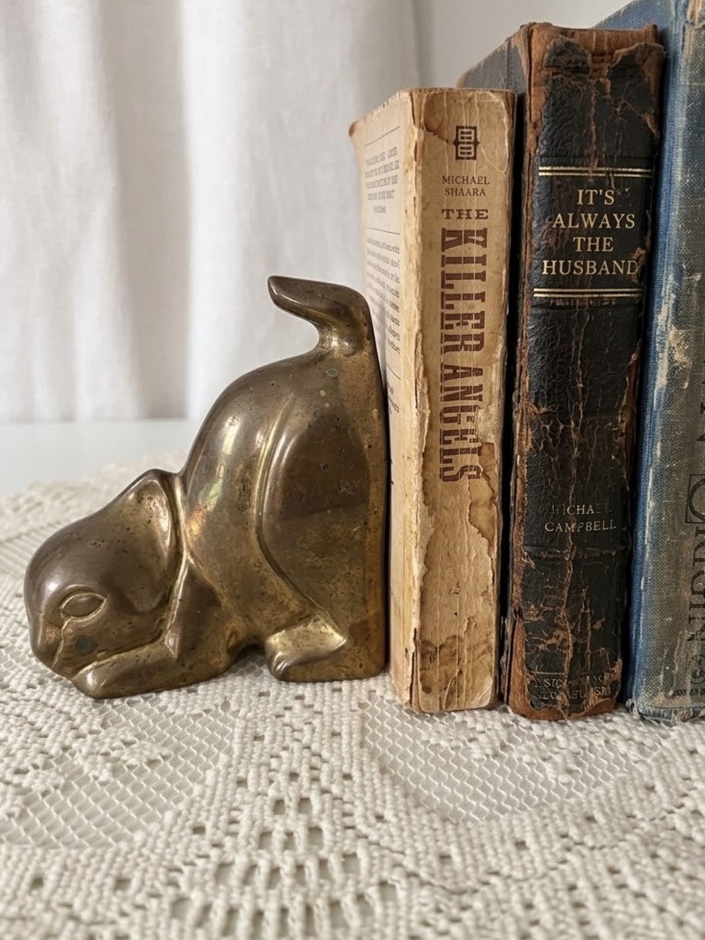 Vintage Solid Brass Crouching Sassy Cat Book-end Figurine MCM